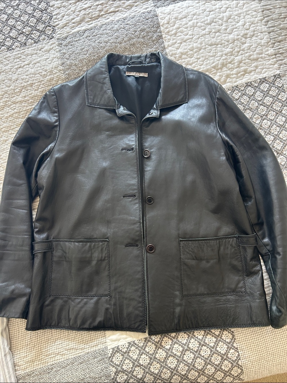 Women’s Black Leather Button-Front Jacket